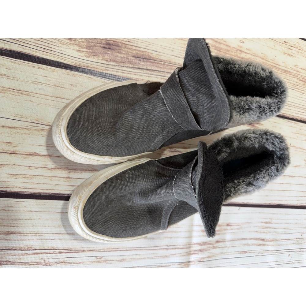 Blowfish Malibu Womens Gray Canvas Faux Fur Lined High Top Sneakers Size 8